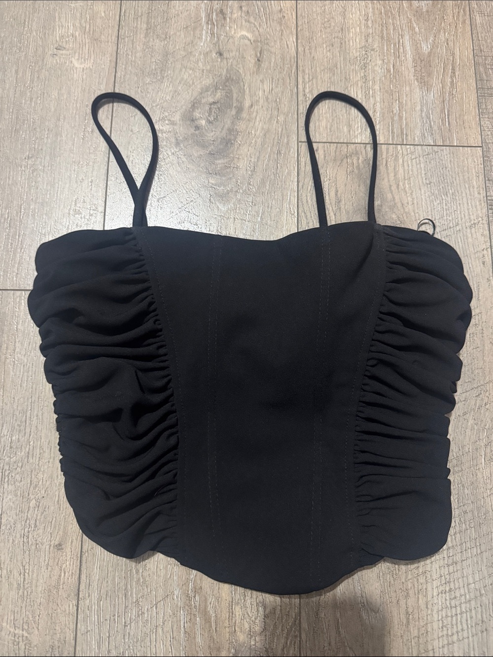 Zara Black Ruched Spaghetti-Strap Crop Top